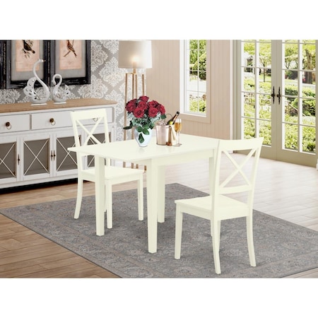 East West Furniture 3 Piece Norden Dining Room Table Set - Linen White NDBO3-LWH-W